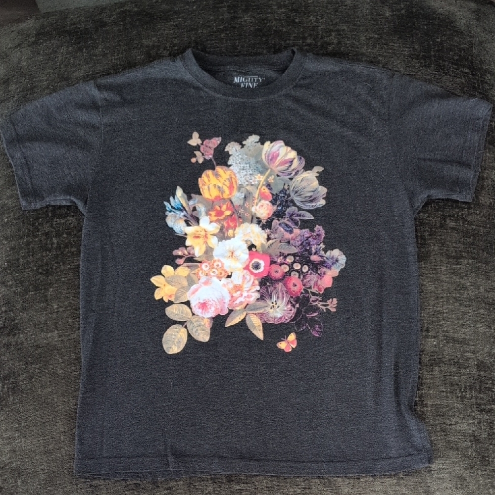 Mighty Fine Dark Gray Floral Kids T-Shirt
